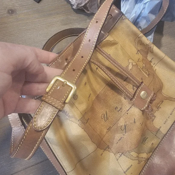 Vintage Map Print Leather Bucket Bag - Picture 11 of 14